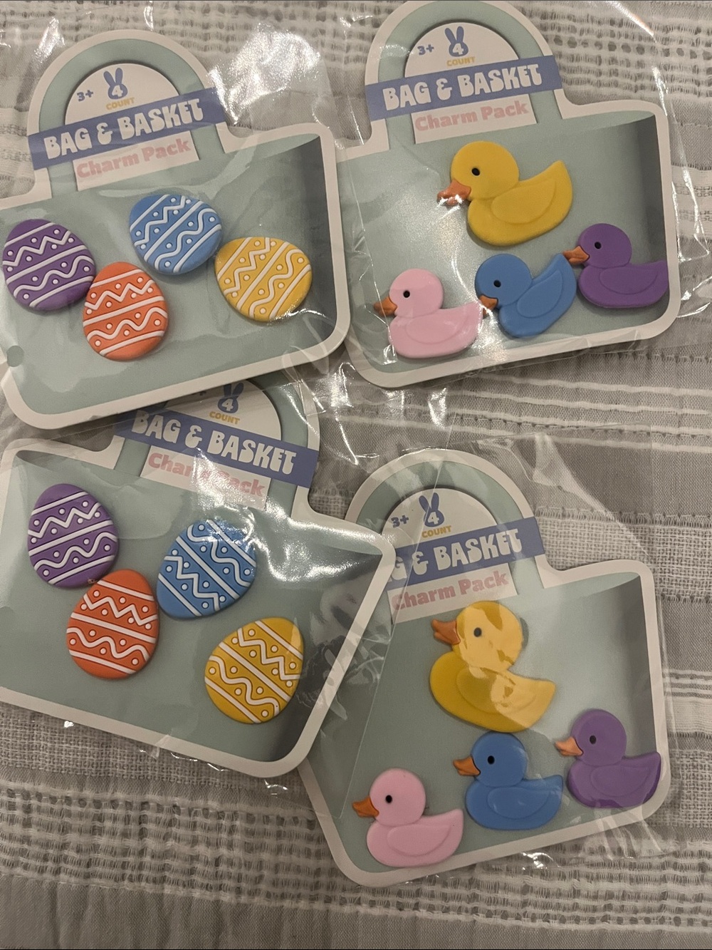 2  Egg & Duck Charm Button Set - Pastel Pink, Purple, Blue, Yellow, Orange